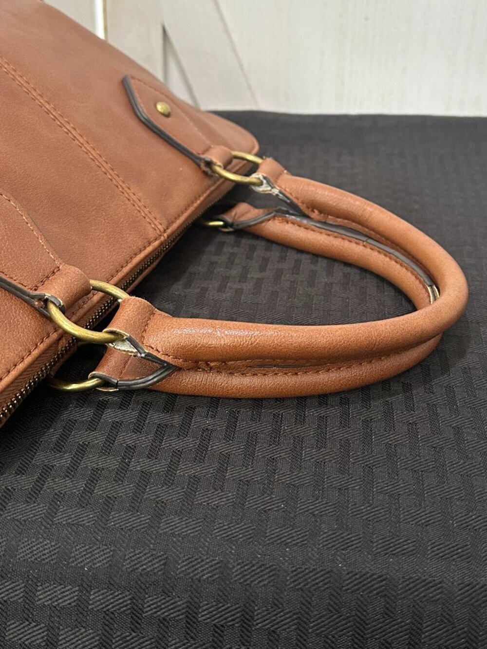 Frye and Co. Cognac Brown Faux Leather Tote Satchel Bag - Picture 11 of 12